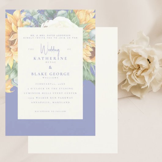 Summer Blue Elegant Sunflower Tuscan Wedding II Kaart
