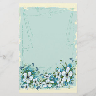 Summer Blue Floral & Butterflies Briefpapier