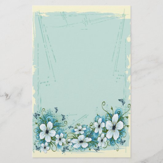 Summer Blue Floral & Butterflies Briefpapier (Voorkant)