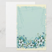 Summer Blue Floral & Butterflies Briefpapier (Voorkant / Achterkant)