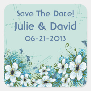 Summer Blue Floral & Butterflies Save the Date Vierkante Sticker