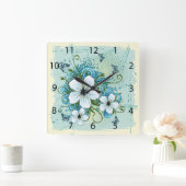 Summer Blue Floral & Butterflies Vierkante Klok (Huis)