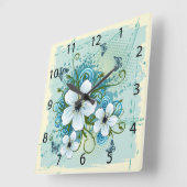 Summer Blue Floral & Butterflies Vierkante Klok (Hoek)