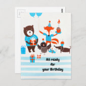 Summer Blue Forest Woodland Animals Waterverf Briefkaart (Voorkant / Achterkant)