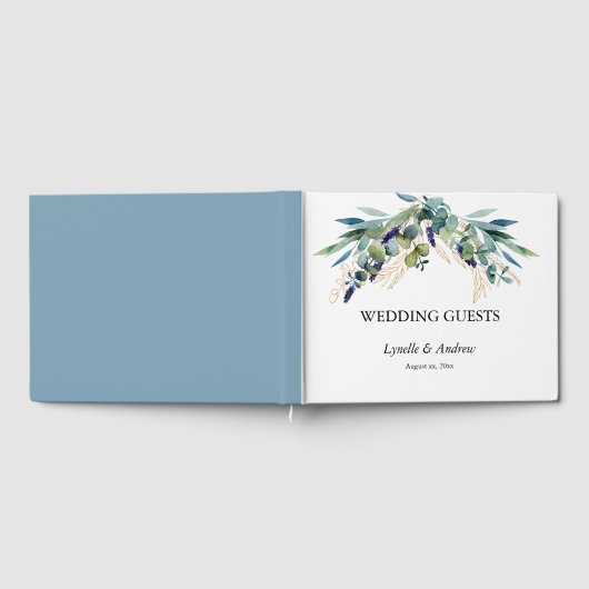 Summer Blue Green Waterverf Floral Wedding Gastenboek (Volledig)