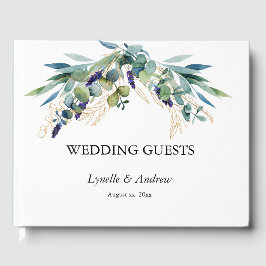 Summer Blue Green Waterverf Floral Wedding Gastenboek