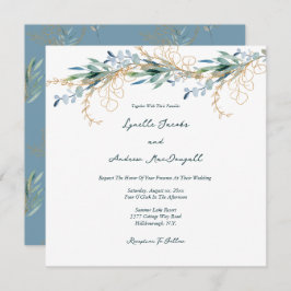 Summer Blue Green Waterverf Floral Wedding Kaart