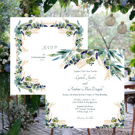Summer Blue Green Waterverf Floral Wedding Kaart