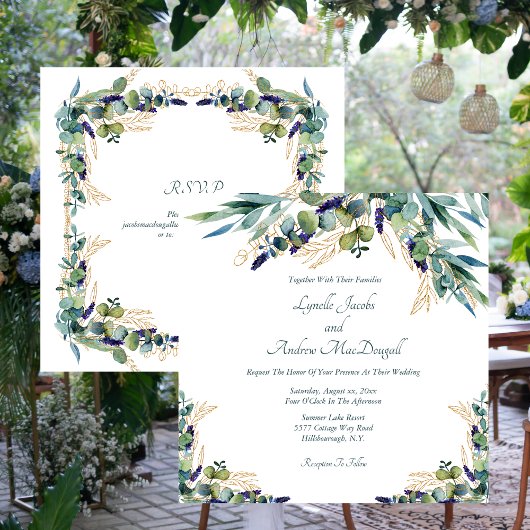 Summer Blue Green Waterverf Floral Wedding Kaart