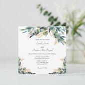 Summer Blue Green Waterverf Floral Wedding Kaart (Staand voorkant)