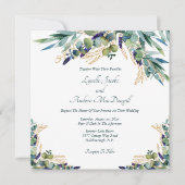 Summer Blue Green Waterverf Floral Wedding Kaart (Voorkant)