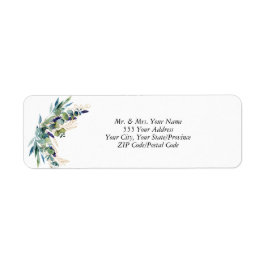 Summer Blue Green Waterverf Floral Wedding Return Etiket