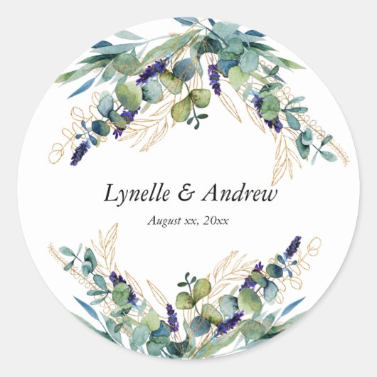 Summer, Blue, Green, Waterverf Floral Wedding Ronde Sticker (Voorkant)