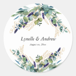 Summer, Blue, Green, Waterverf Floral Wedding Ronde Sticker