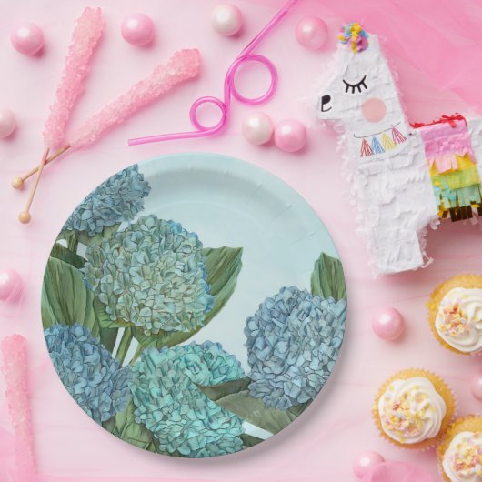 Summer Blue Hydrangea Bouquet Papieren Bordje (Feest)