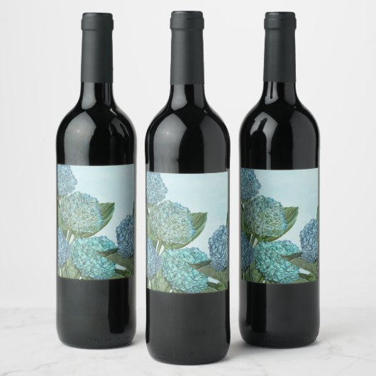 Summer Blue Hydrangea Bouquet Wijn Etiket (Flessen)