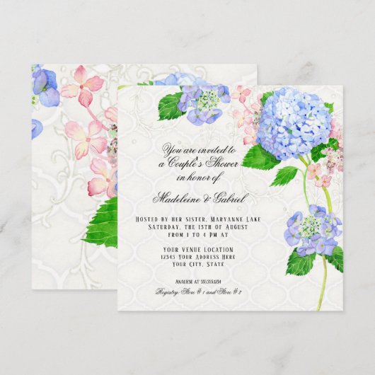 Summer Blue Hydrangea Waterverf Couples Shower Kaart (Voorkant / Achterkant)