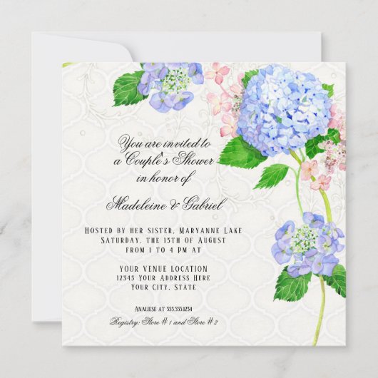 Summer Blue Hydrangea Waterverf Couples Shower Kaart (Voorkant)