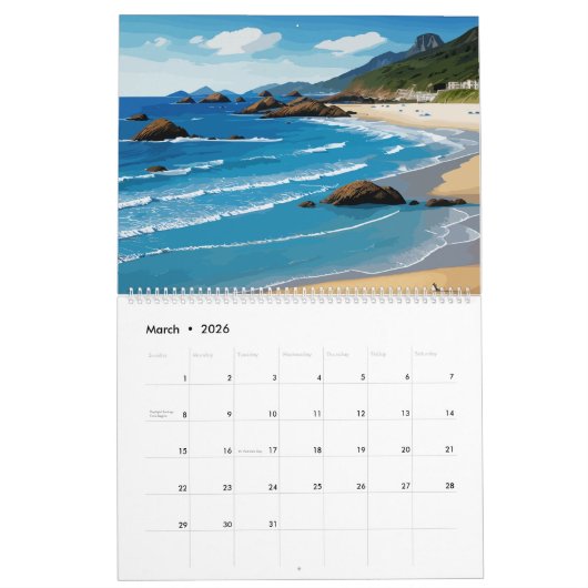 Summer Blue Ocean Beach Kalender (Mar 2026)