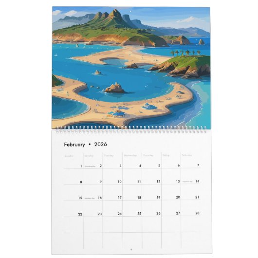 Summer Blue Ocean Beach Kalender (Feb 2026)