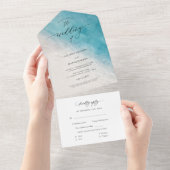 Summer Blue Ocean Beach Wedding All In One Uitnodiging (Afscheurbaar)