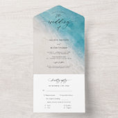 Summer Blue Ocean Beach Wedding All In One Uitnodiging (Binnen)