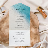 Summer Blue Ocean Beach Wedding All In One Uitnodiging