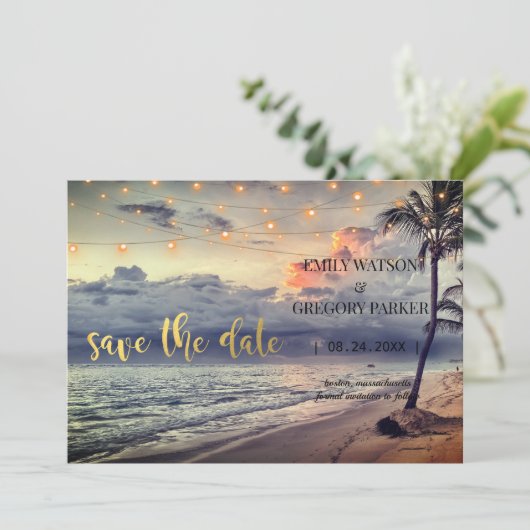 Summer Blue Ocean Beach Wedding Invitations Save The Date (Staand voorkant)