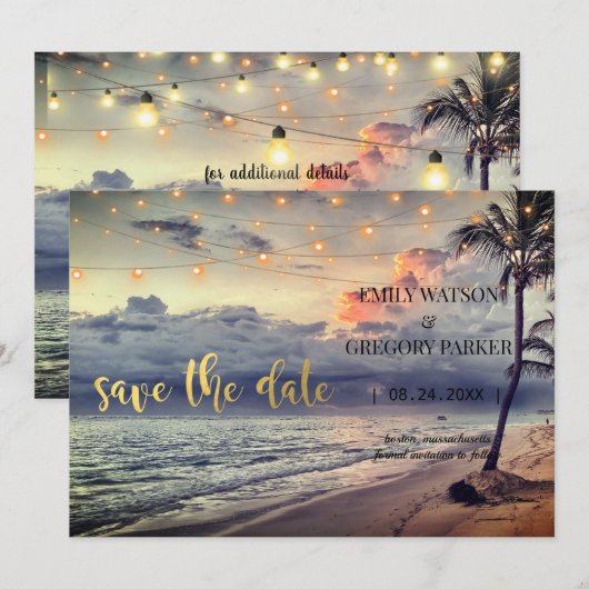 Summer Blue Ocean Beach Wedding Invitations Save The Date (Voorkant / Achterkant)