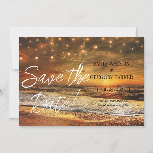 Summer Blue Ocean Beach Wedding Invitations Save The Date (Voorkant)