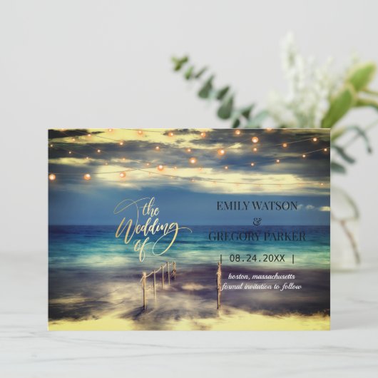 Summer Blue Ocean Beach Wedding Invitations Save The Date (Staand voorkant)