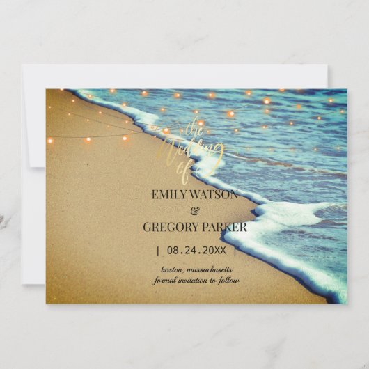 Summer Blue Ocean Beach Wedding Invitations Save The Date (Voorkant)