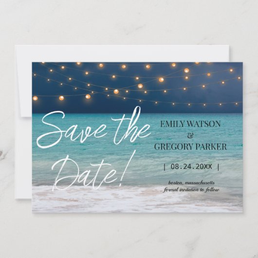 Summer Blue Ocean Beach Wedding Invitations Save The Date (Voorkant)