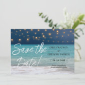Summer Blue Ocean Beach Wedding Invitations Save The Date (Staand voorkant)