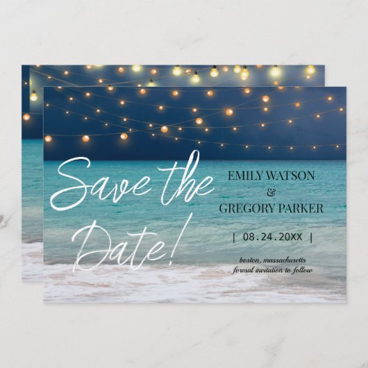 Summer Blue Ocean Beach Wedding Invitations Save The Date (Voorkant / Achterkant)