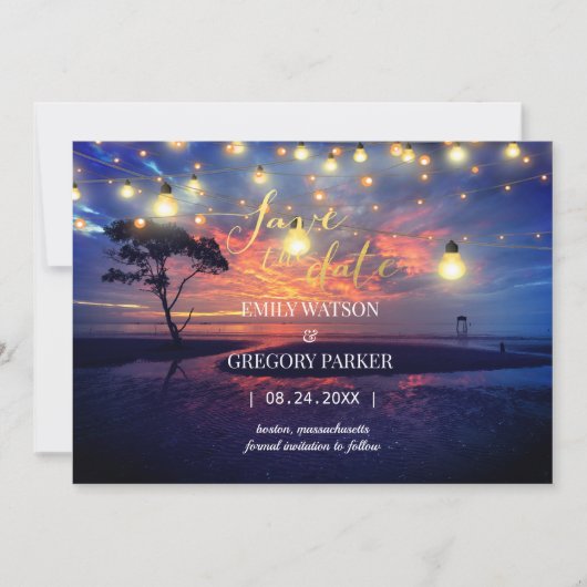 Summer Blue Ocean Beach Wedding Invitations Save The Date (Voorkant)