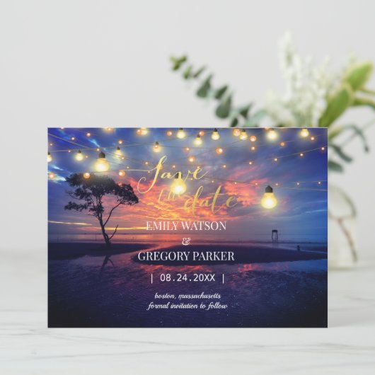 Summer Blue Ocean Beach Wedding Invitations Save The Date (Staand voorkant)