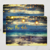 Summer Blue Ocean Beach Wedding Invitations Save The Date (Voorkant / Achterkant)