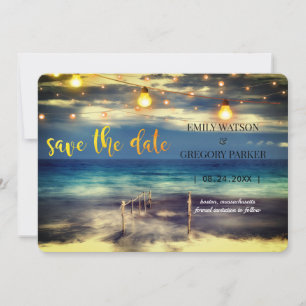 Summer Blue Ocean Beach Wedding Invitations Save The Date