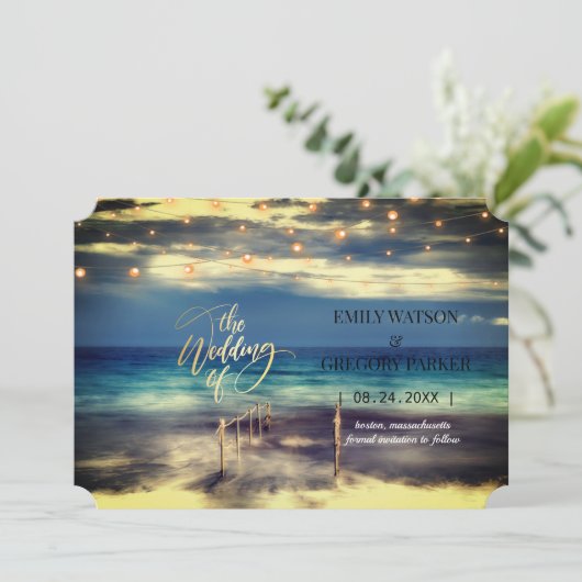 Summer Blue Ocean Beach Wedding Invitations Save The Date (Staand voorkant)