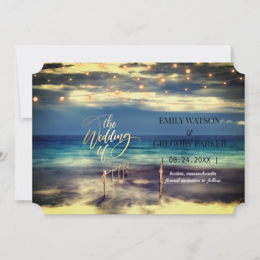 Summer Blue Ocean Beach Wedding Invitations Save The Date (Voorkant)