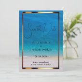 Summer Blue Ocean Beach Wedding Invitations Save The Date (Staand voorkant)