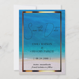 Summer Blue Ocean Beach Wedding Invitations Save The Date