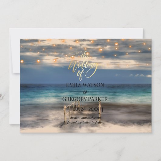 Summer Blue Ocean Beach Wedding Invitations Save The Date (Voorkant)