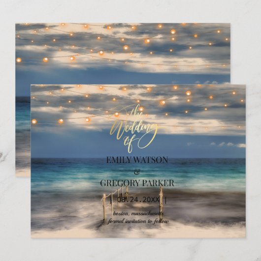 Summer Blue Ocean Beach Wedding Invitations Save The Date (Voorkant / Achterkant)