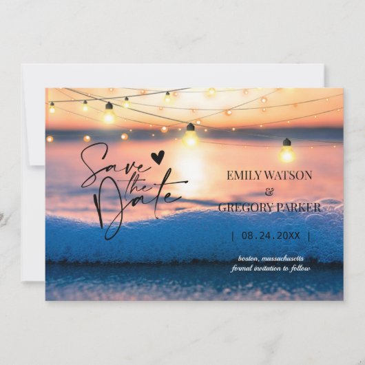 Summer Blue Ocean Beach Wedding Invitations Save The Date (Voorkant)