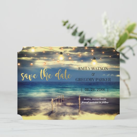Summer Blue Ocean Beach Wedding Invitations Save The Date (Staand voorkant)