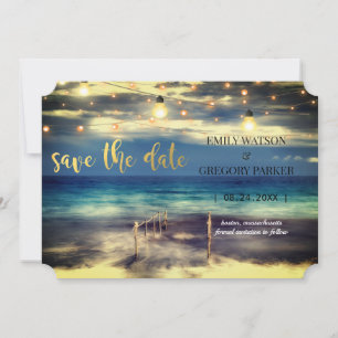 Summer Blue Ocean Beach Wedding Invitations Save The Date