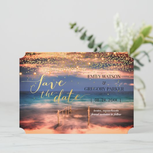 Summer Blue Ocean Beach Wedding Invitations Save The Date (Staand voorkant)