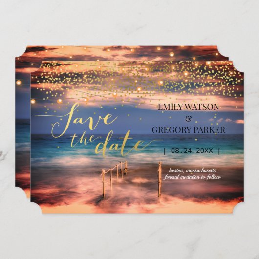 Summer Blue Ocean Beach Wedding Invitations Save The Date (Voorkant / Achterkant)
